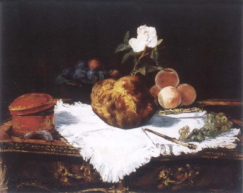 Edouard Manet Brioche with flower and fruits Spain oil painting art